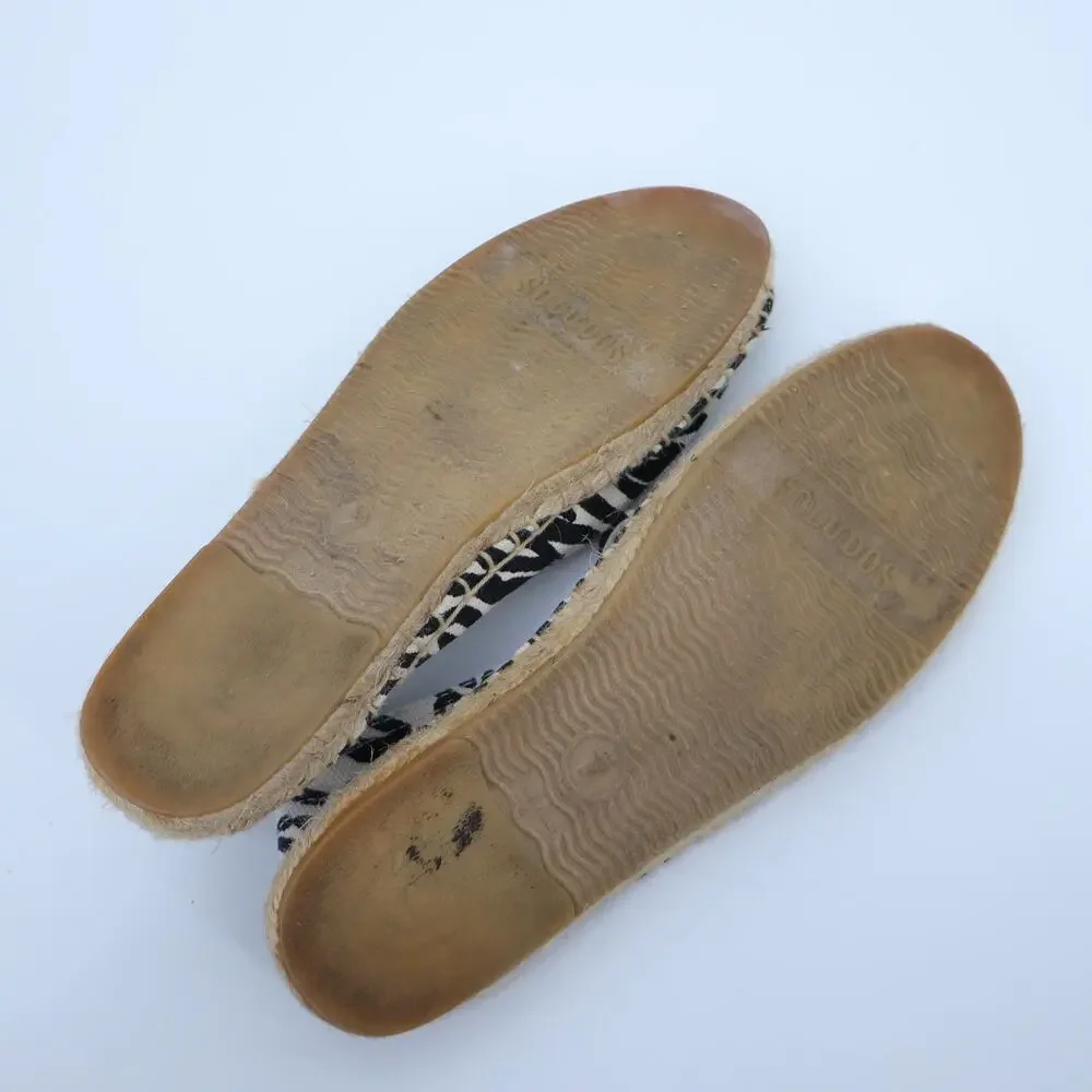 SOLUDOS Zebra Print Espadrille Flats Cream Black Canvas Slip On Women's 7